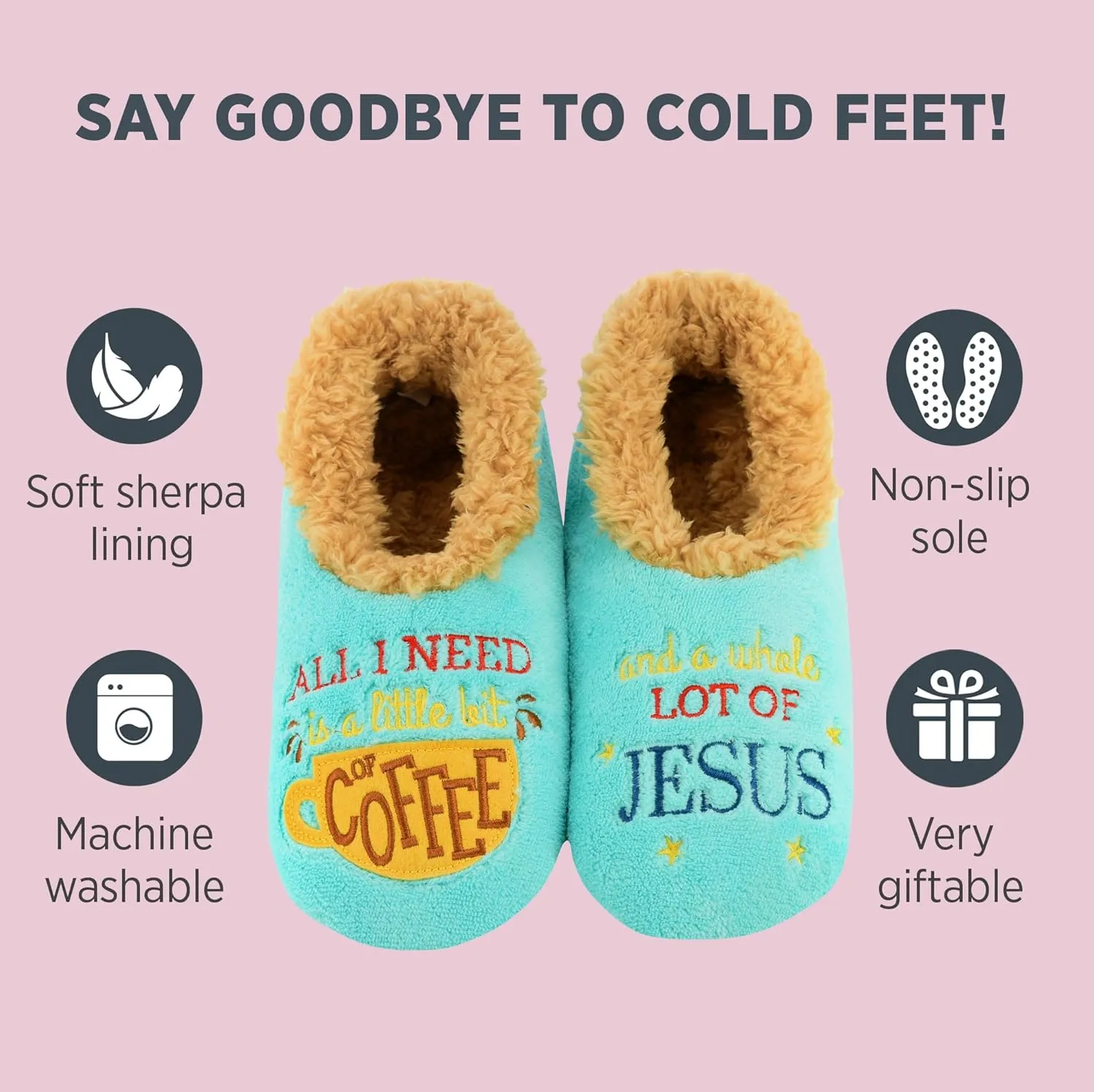 Snoozies Pairables Sherpa-lined Slipper Socks - Fuzzy and Cute Slippers for Women with Non-Slip Sole - Ladies Warm Slippers