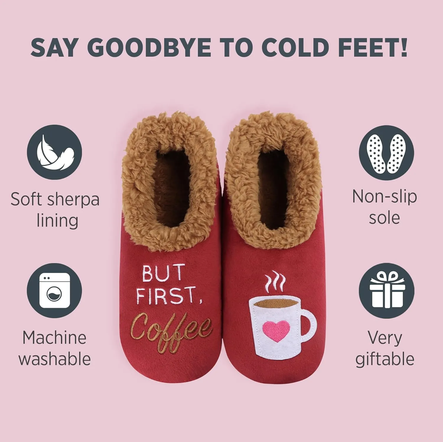 Snoozies Pairables Sherpa-lined Slipper Socks - Fuzzy and Cute Slippers for Women with Non-Slip Sole - Ladies Warm Slippers