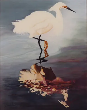 Snowy Egret's Golden Slipper Reflection - Acrylic Print
