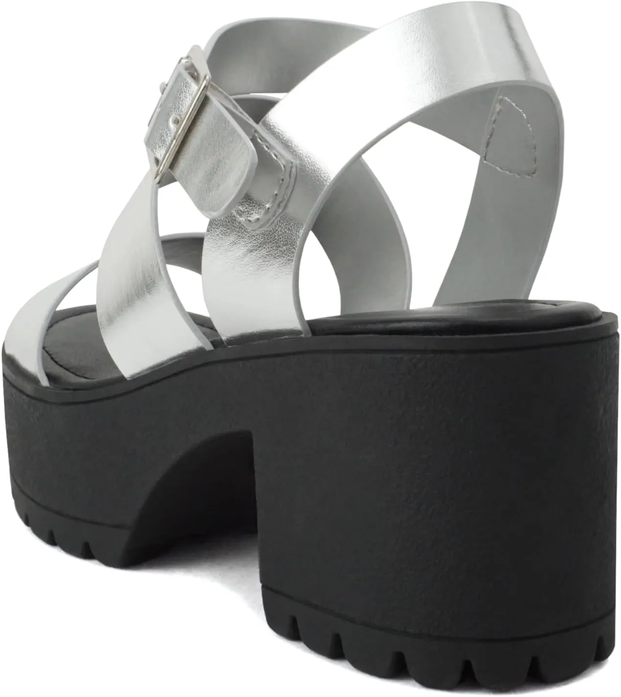Soda ACCOUNT ~ Women Open Toe Two Bands Lug sole Fashion Block Heel Sandals with Adjustable Ankle Strap