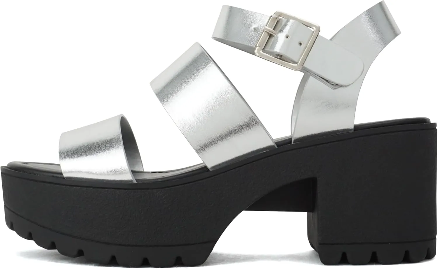 Soda ACCOUNT ~ Women Open Toe Two Bands Lug sole Fashion Block Heel Sandals with Adjustable Ankle Strap