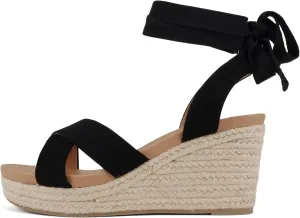 Soda “Donnie” ~ Women Open Round Toe Crisscross Band Low Heel Espadrille Wedge Sandal with Adjustable Ankle Strap