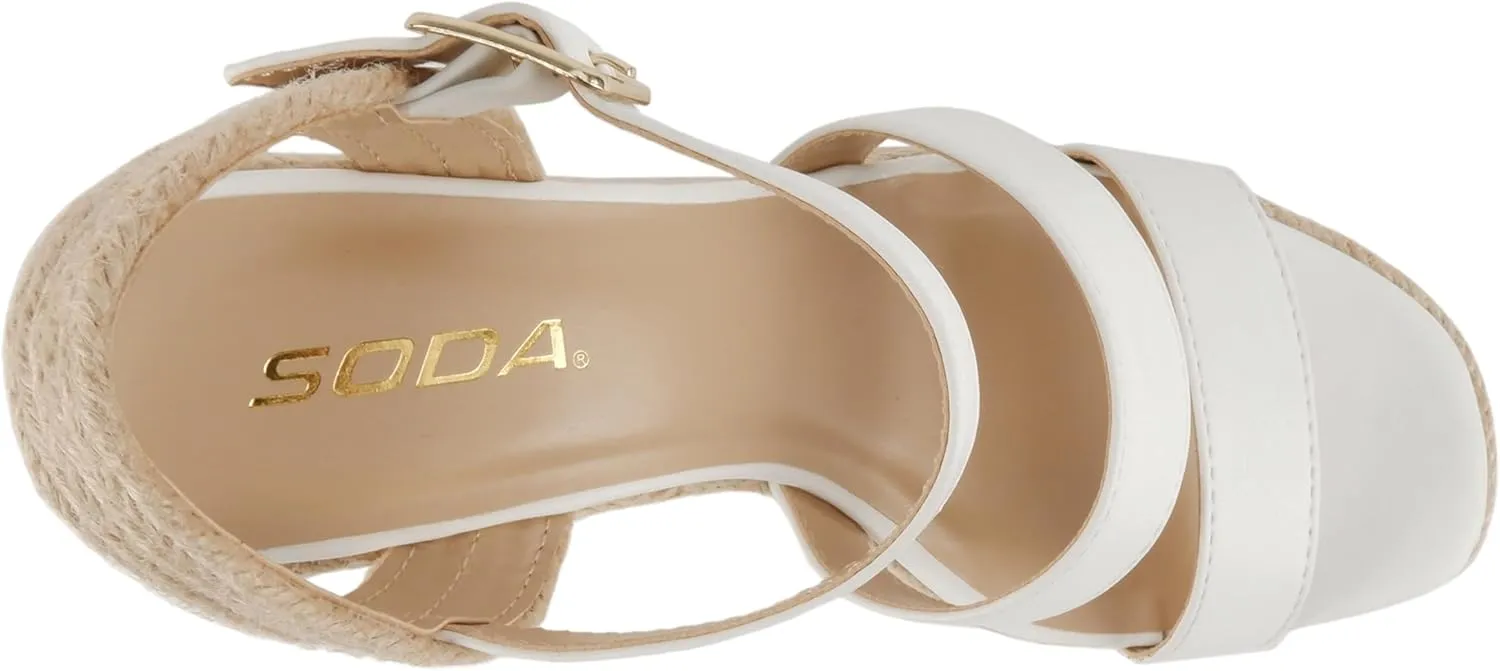 Soda “Lavina” ~ Women Open Square Toe Multi Band High Heel Espadrille Wedge Sandal with Adjustable Ankle Strap