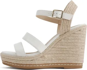 Soda “Lavina” ~ Women Open Square Toe Multi Band High Heel Espadrille Wedge Sandal with Adjustable Ankle Strap