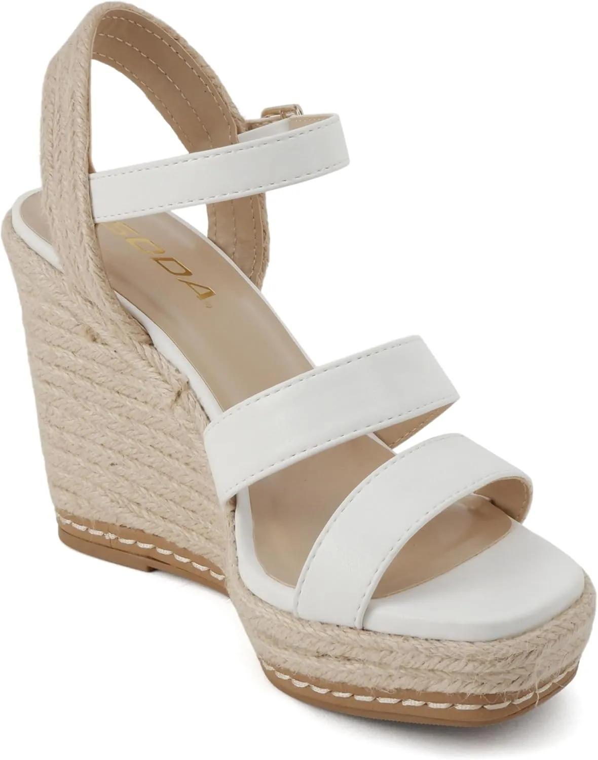 Soda “Lavina” ~ Women Open Square Toe Multi Band High Heel Espadrille Wedge Sandal with Adjustable Ankle Strap