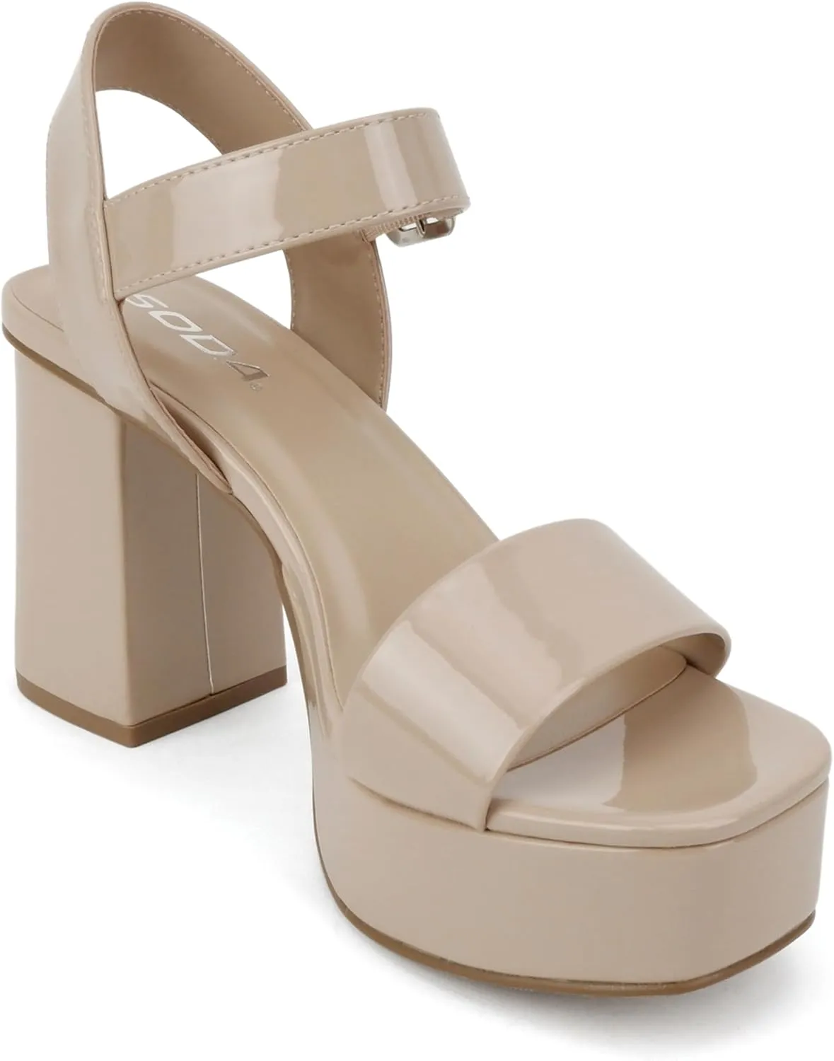 Soda “MACEY” ~ Women Open Square Toe Single Band High Heel Platform Dress Sandal with Adjustable Ankle Strap