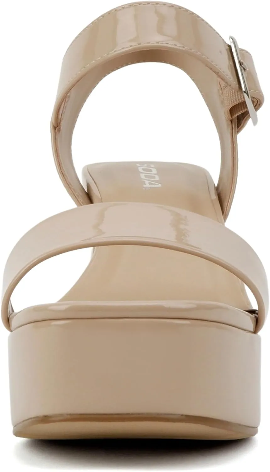 Soda “MACEY” ~ Women Open Square Toe Single Band High Heel Platform Dress Sandal with Adjustable Ankle Strap