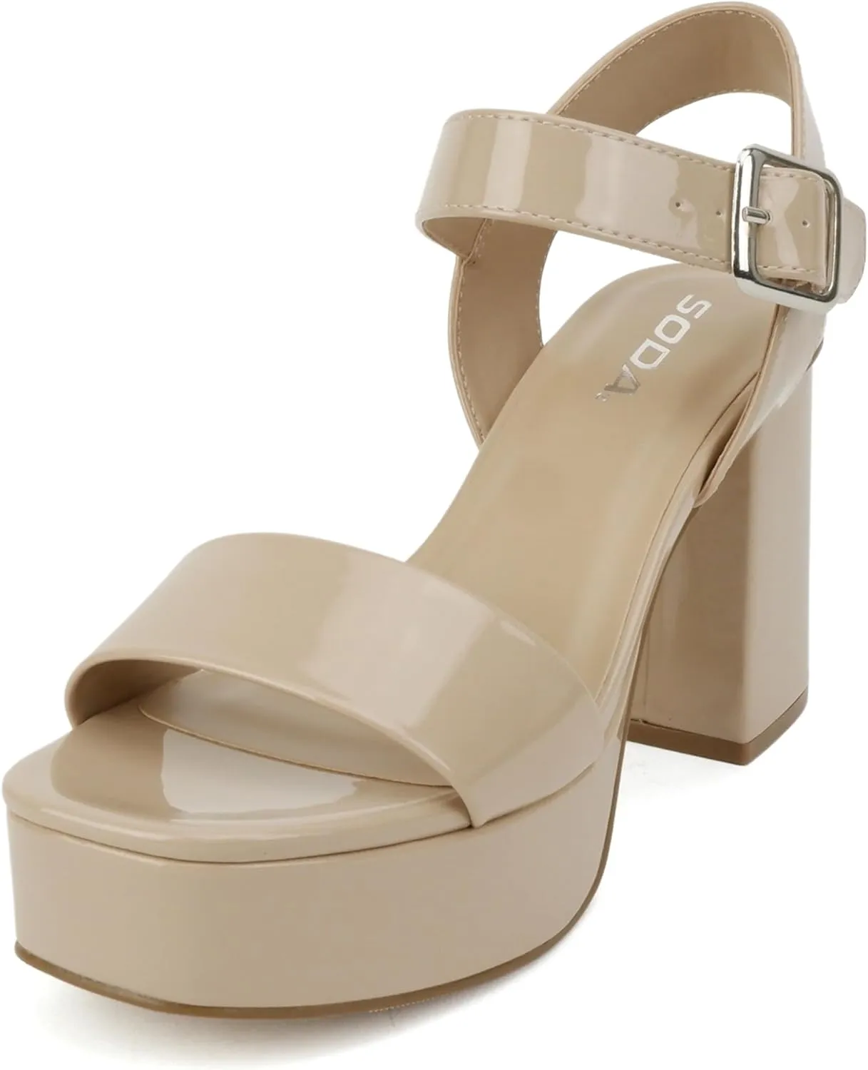 Soda “MACEY” ~ Women Open Square Toe Single Band High Heel Platform Dress Sandal with Adjustable Ankle Strap