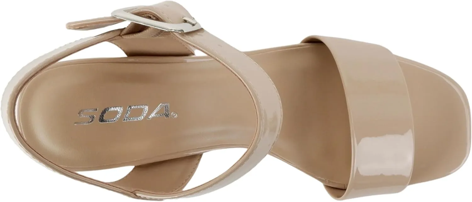 Soda “MACEY” ~ Women Open Square Toe Single Band High Heel Platform Dress Sandal with Adjustable Ankle Strap