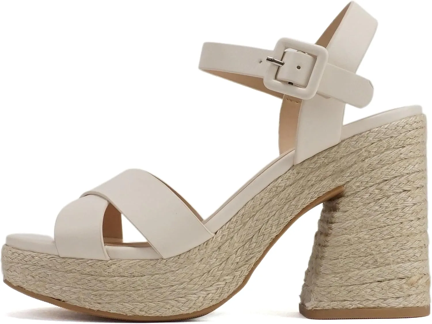 Soda “NOBLE” ~ Women Open Square Toe Crisscross Band Ankle Strap High Heel Espadrille Notch Wedge Sandal