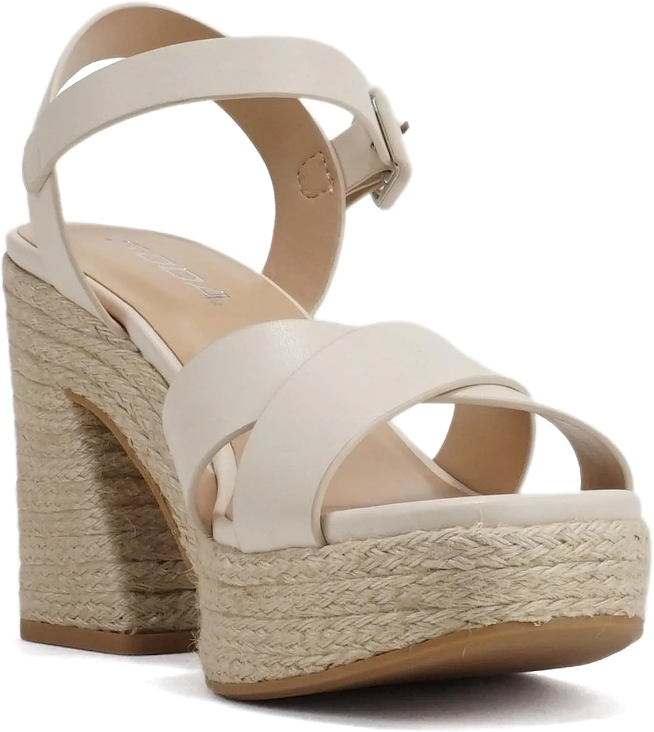 Soda “NOBLE” ~ Women Open Square Toe Crisscross Band Ankle Strap High Heel Espadrille Notch Wedge Sandal