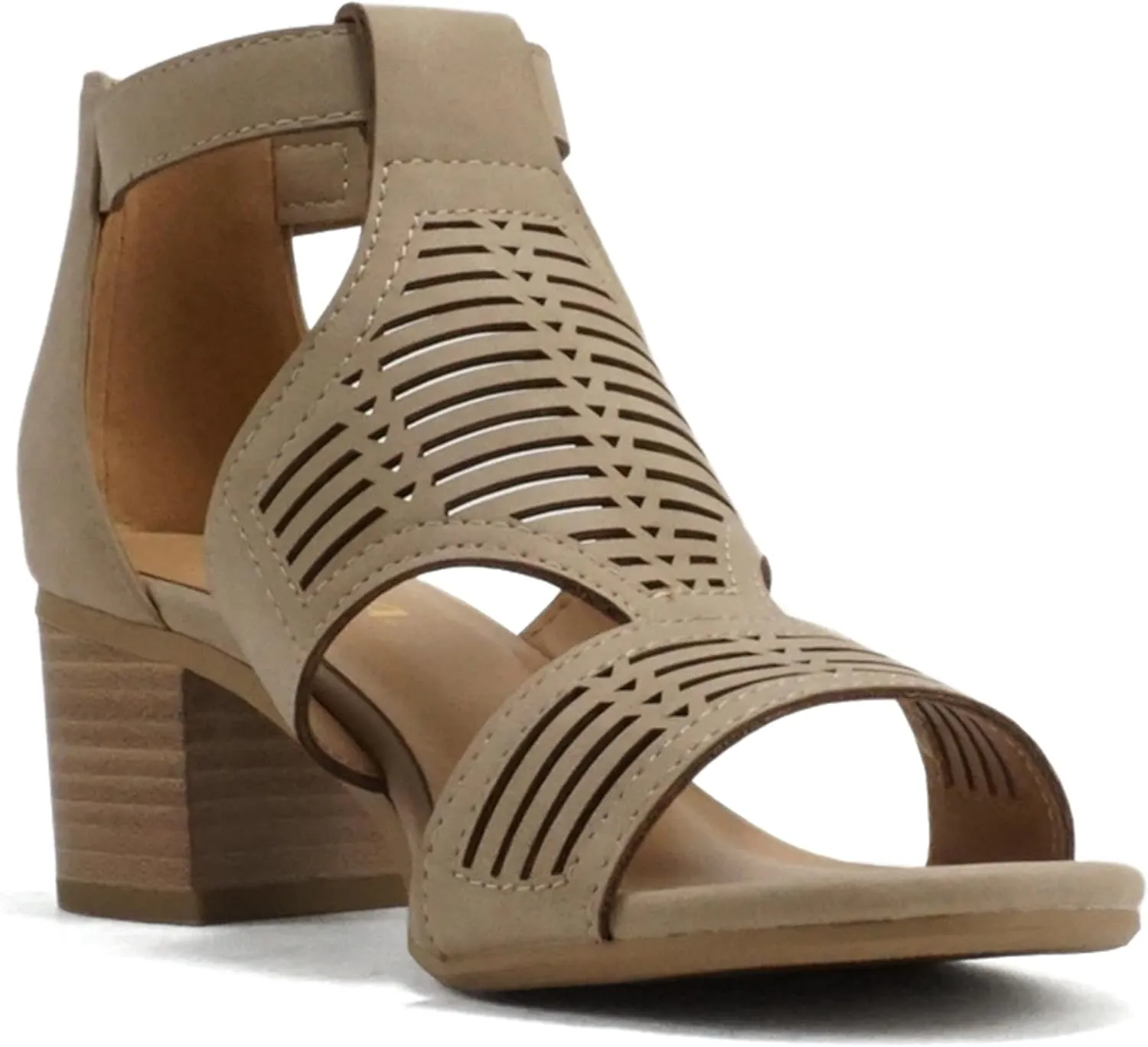 Soda “Norway” ~ Women Open Toe Closed Back Counter Cutout Upper Low Block Heel Sandal with Adjustable Ankle Strap