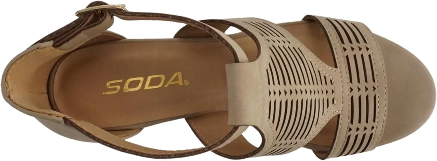 Soda “Norway” ~ Women Open Toe Closed Back Counter Cutout Upper Low Block Heel Sandal with Adjustable Ankle Strap