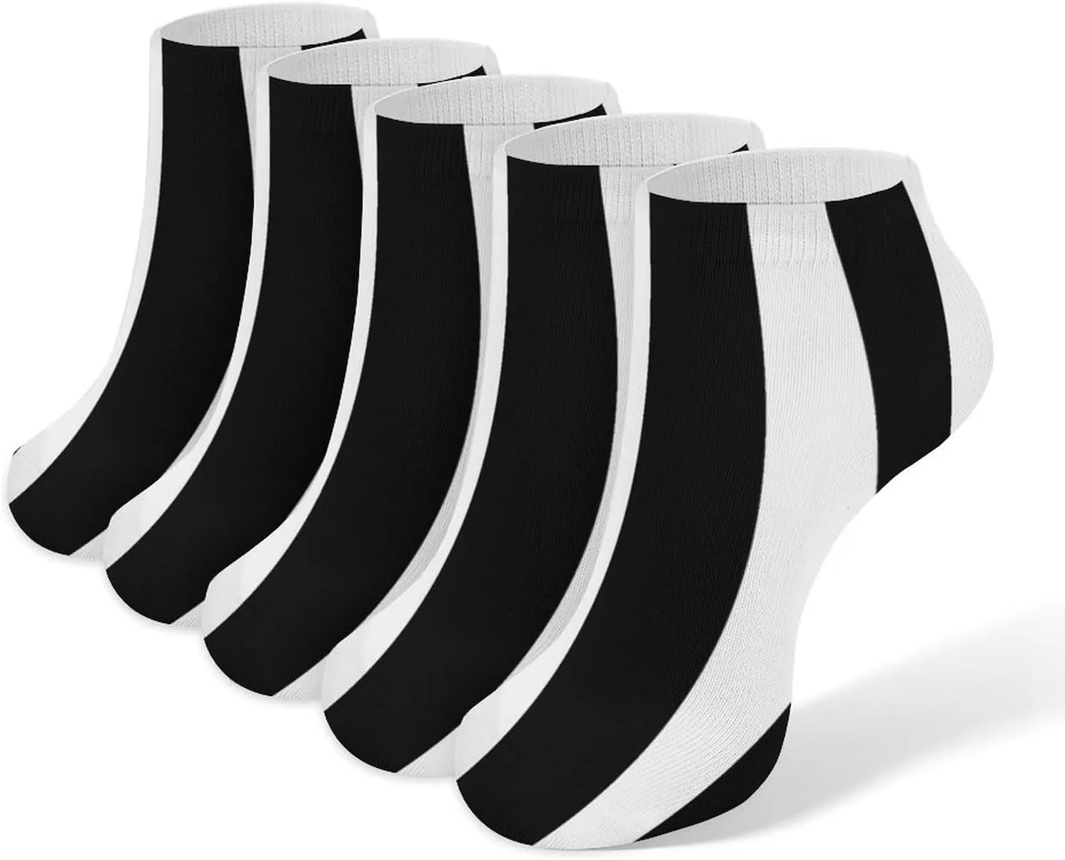 Stripes Black White Ankle Socks for Men & Women, 5 Pairs Breathable Soft Low Cut Socks, Stretch Sweat Wicking Sox