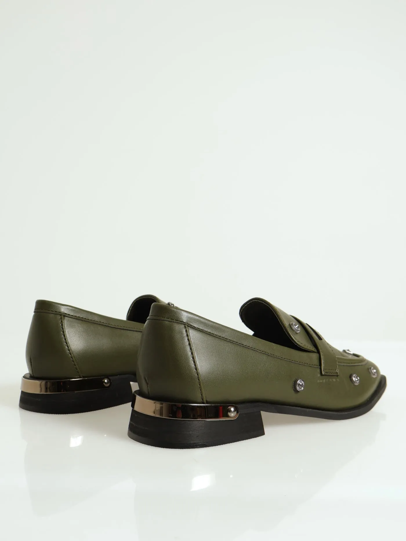 Studded Square Toe Loafer - Olive