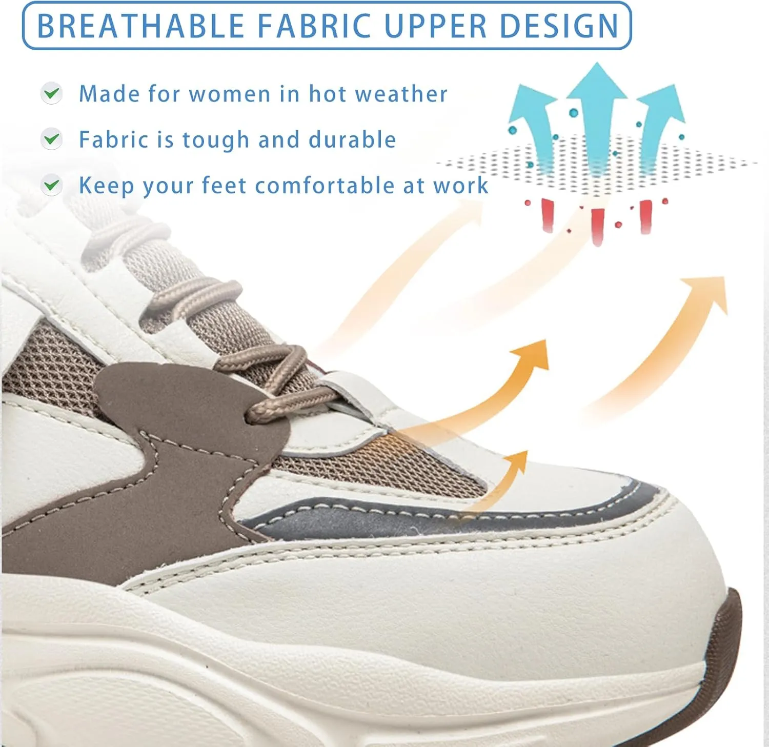 Summer Women's Breathable Safety Shoes Steel Toe Work Shoes, Anti-Smash Composite Steel Toe   Anti-Puncture Kevlar, Girls Hiking Outdoor Shoes Sneakers