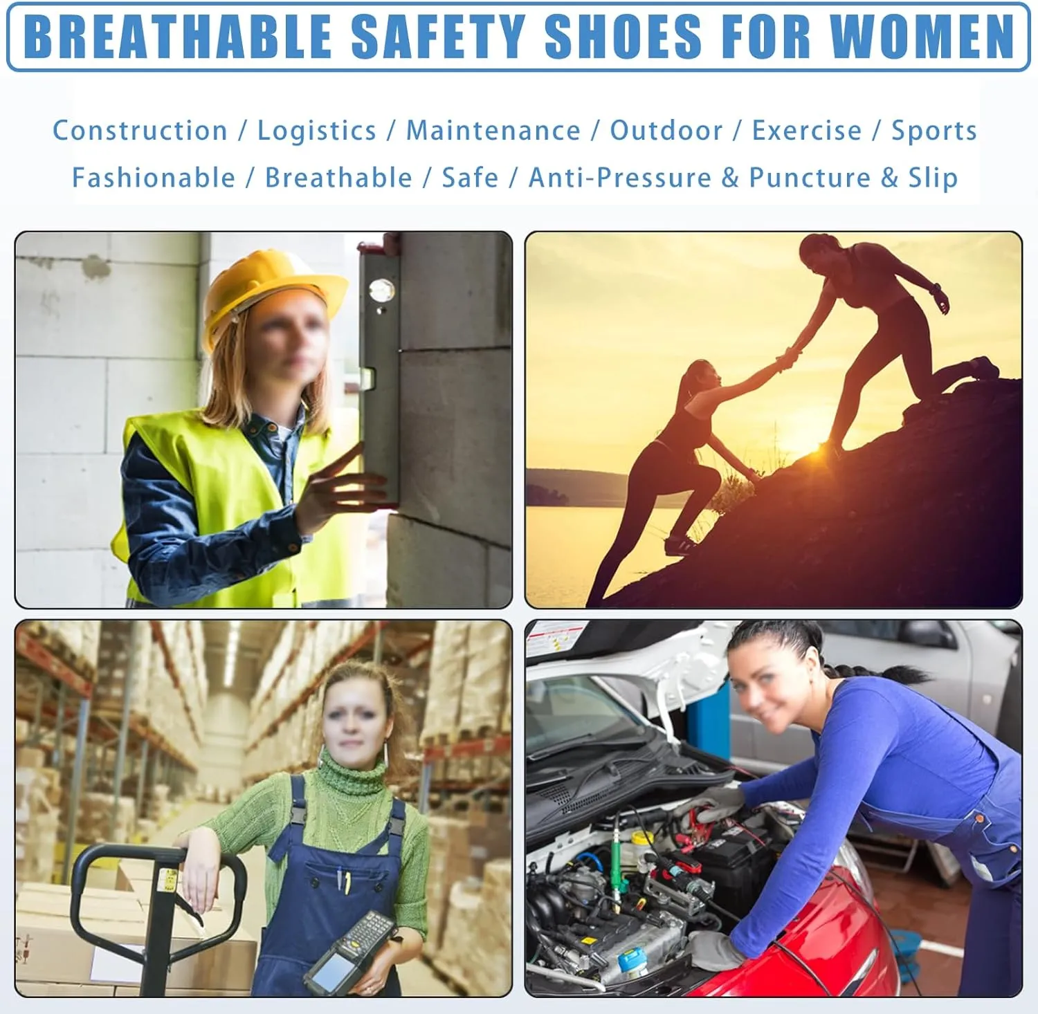 Summer Women's Breathable Safety Shoes Steel Toe Work Shoes, Anti-Smash Composite Steel Toe   Anti-Puncture Kevlar, Girls Hiking Outdoor Shoes Sneakers