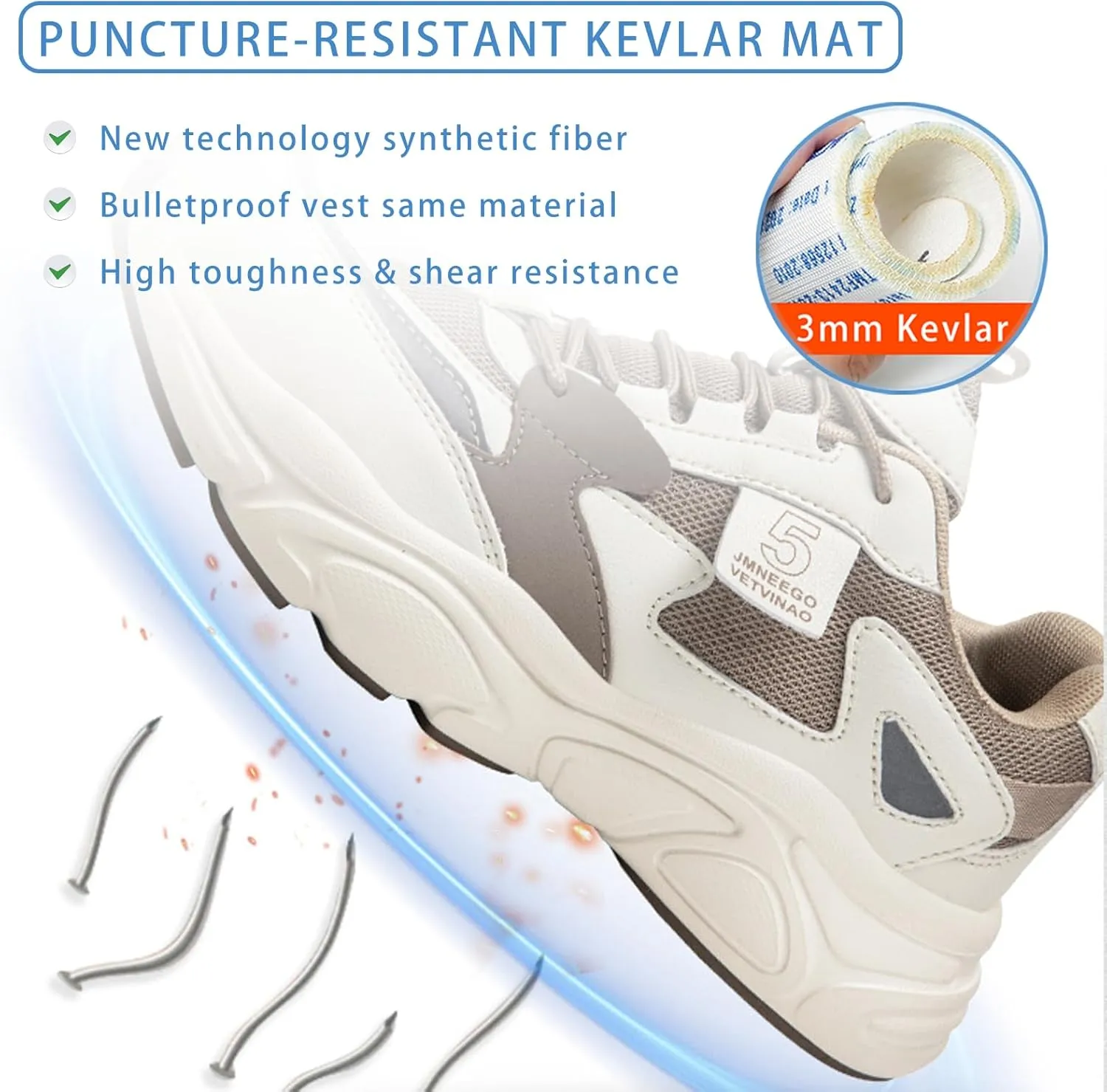Summer Women's Breathable Safety Shoes Steel Toe Work Shoes, Anti-Smash Composite Steel Toe   Anti-Puncture Kevlar, Girls Hiking Outdoor Shoes Sneakers