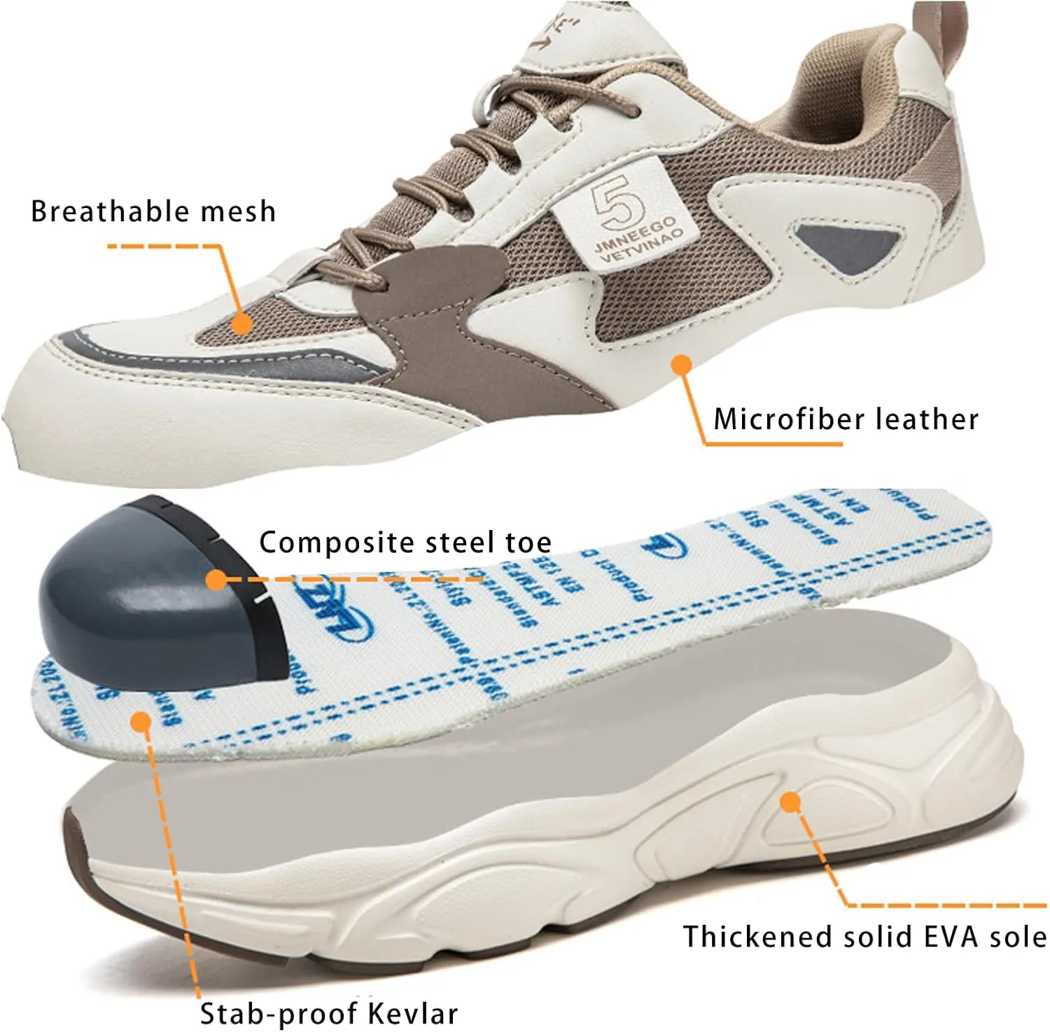 Summer Women's Breathable Safety Shoes Steel Toe Work Shoes, Anti-Smash Composite Steel Toe   Anti-Puncture Kevlar, Girls Hiking Outdoor Shoes Sneakers