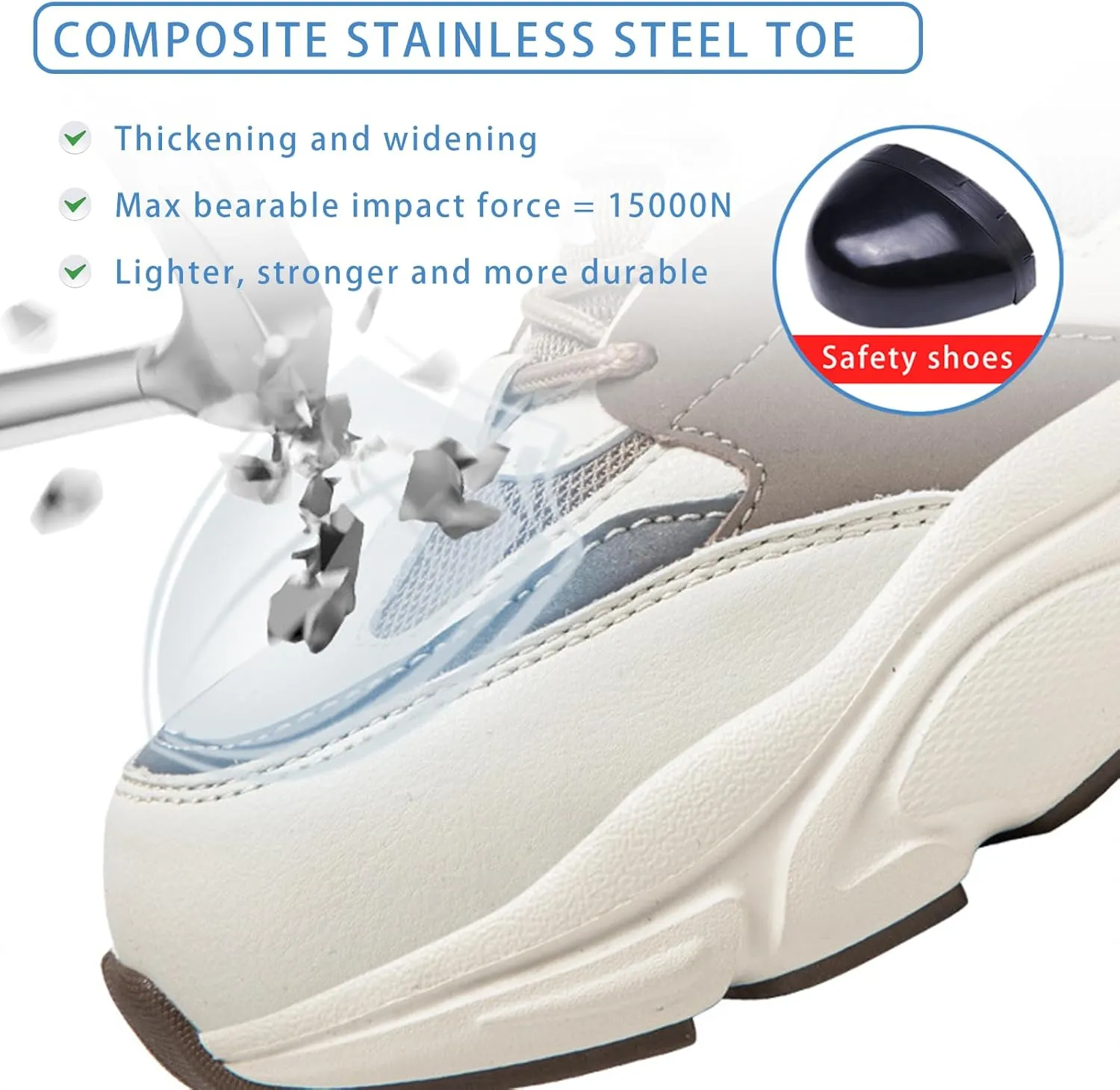 Summer Women's Breathable Safety Shoes Steel Toe Work Shoes, Anti-Smash Composite Steel Toe   Anti-Puncture Kevlar, Girls Hiking Outdoor Shoes Sneakers