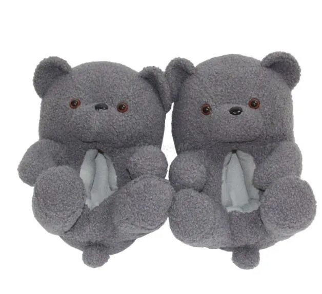 Teddy Bear women plush slippers Cartoon Cute Bear House Slipper Furry Faux Fur