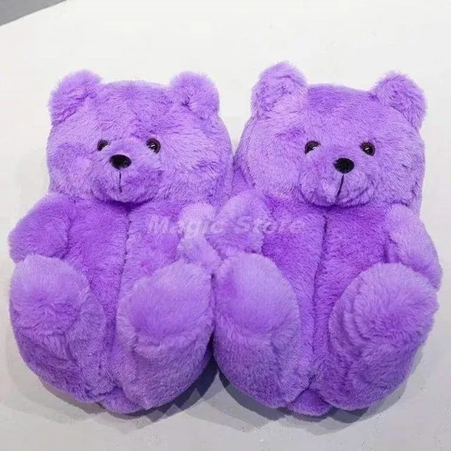 Teddy Bear women plush slippers Cartoon Cute Bear House Slipper Furry Faux Fur