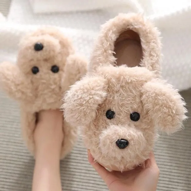 Teddy Bear women plush slippers Cartoon Cute Bear House Slipper Furry Faux Fur