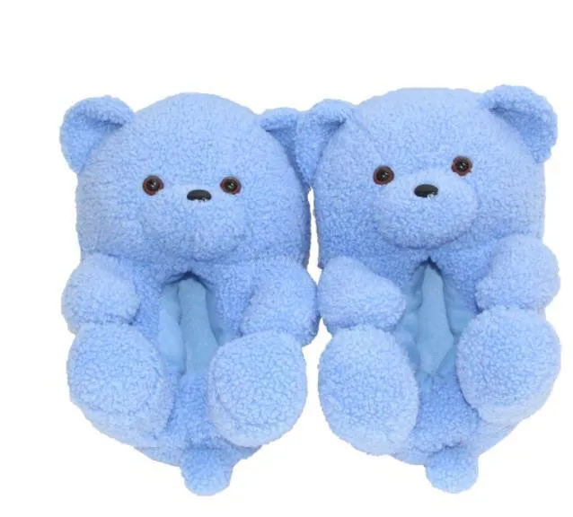 Teddy Bear women plush slippers Cartoon Cute Bear House Slipper Furry Faux Fur