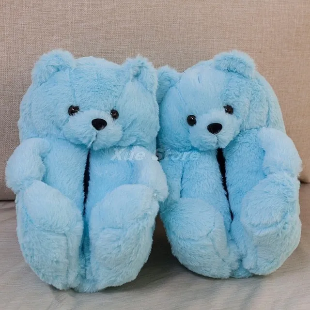 Teddy Bear women plush slippers Cartoon Cute Bear House Slipper Furry Faux Fur