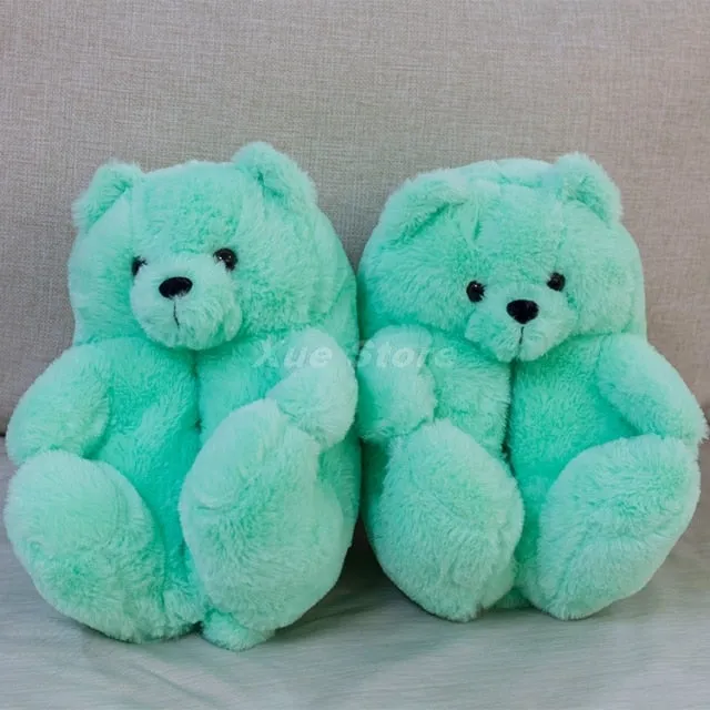 Teddy Bear women plush slippers Cartoon Cute Bear House Slipper Furry Faux Fur