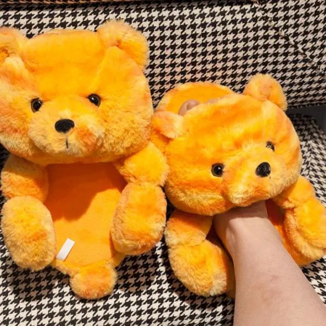 Teddy Bear women plush slippers Cartoon Cute Bear House Slipper Furry Faux Fur