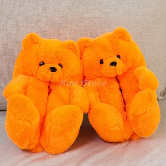 Teddy Bear women plush slippers Cartoon Cute Bear House Slipper Furry Faux Fur