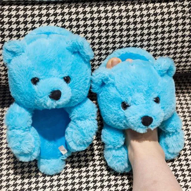 Teddy Bear women plush slippers Cartoon Cute Bear House Slipper Furry Faux Fur