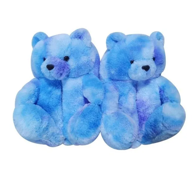 Teddy Bear women plush slippers Cartoon Cute Bear House Slipper Furry Faux Fur