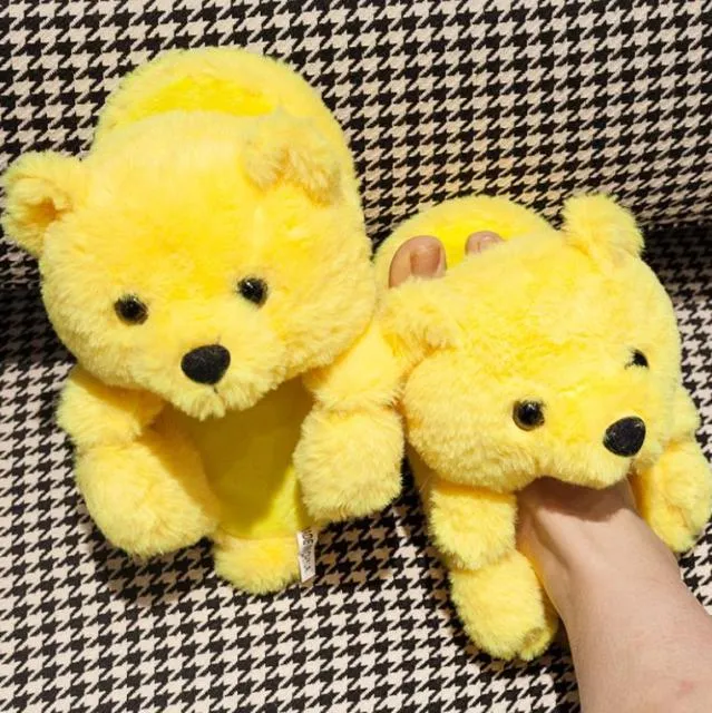 Teddy Bear women plush slippers Cartoon Cute Bear House Slipper Furry Faux Fur