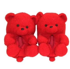 Teddy Bear women plush slippers Cartoon Cute Bear House Slipper Furry Faux Fur