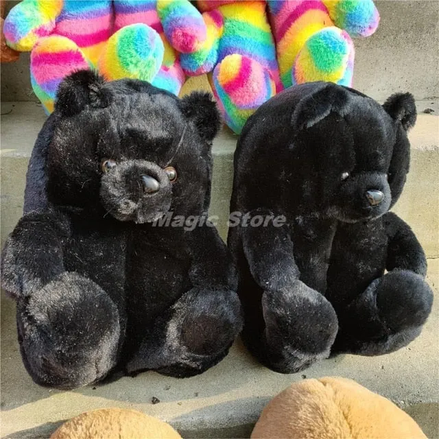 Teddy Bear women plush slippers Cartoon Cute Bear House Slipper Furry Faux Fur