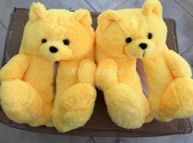 Teddy Bear women plush slippers Cartoon Cute Bear House Slipper Furry Faux Fur