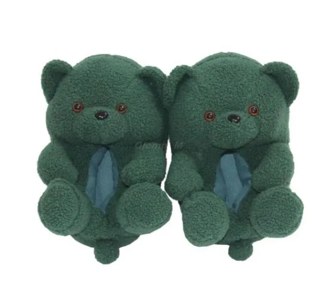 Teddy Bear women plush slippers Cartoon Cute Bear House Slipper Furry Faux Fur