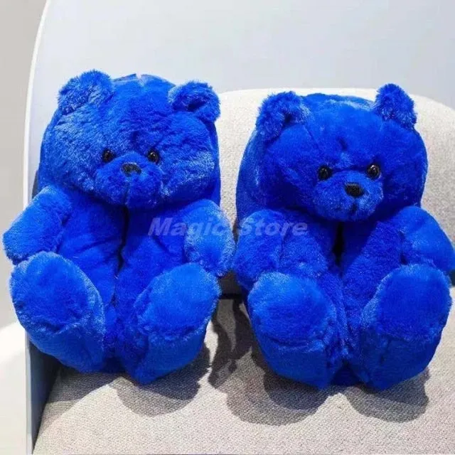 Teddy Bear women plush slippers Cartoon Cute Bear House Slipper Furry Faux Fur