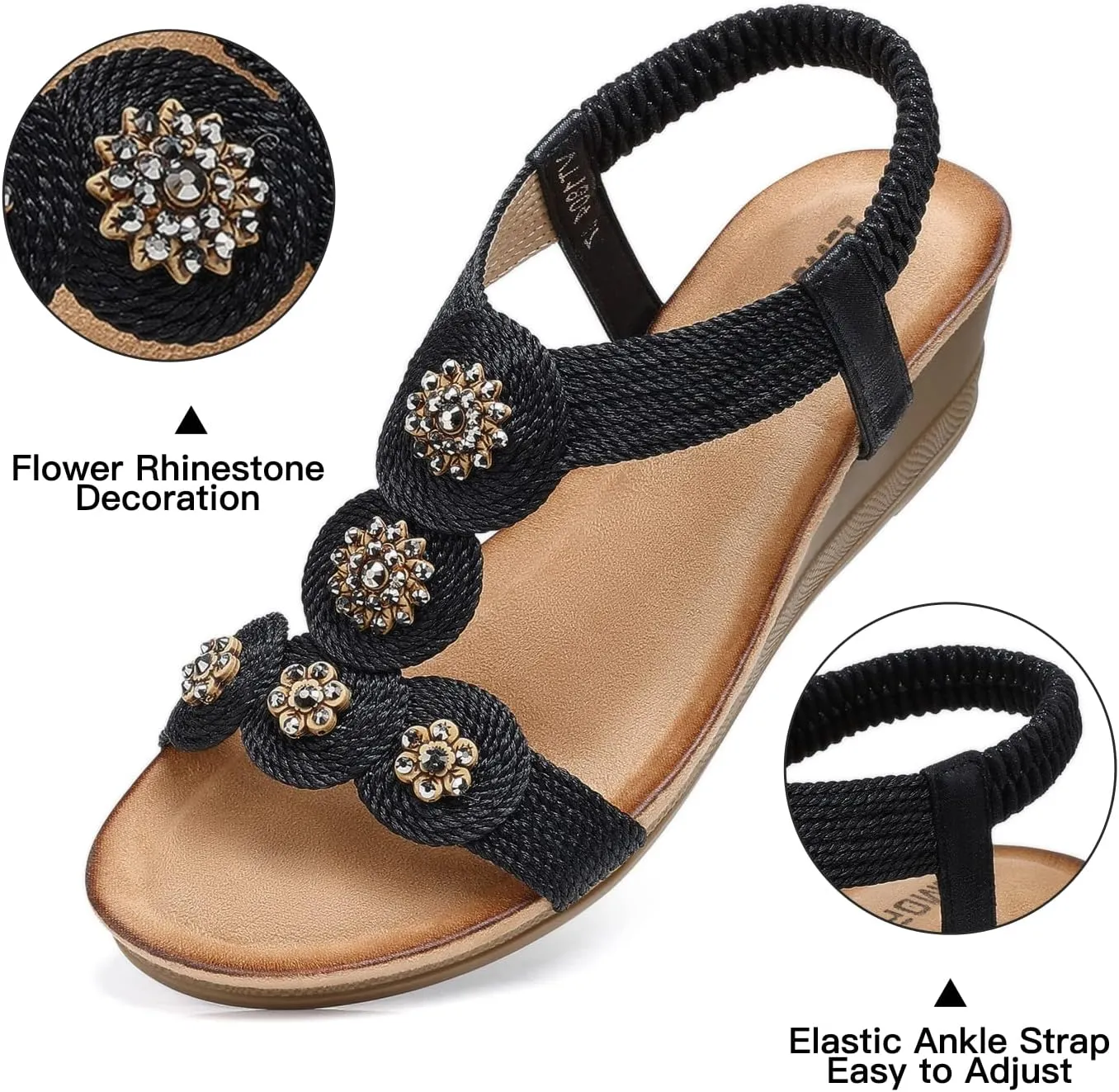 TEMOFON Womens Wedge Dressy Sandals: Elastic Ankle Strap Sandals - Summer Beach Open Toe - Comfortable Walking Sandals Size 5-11