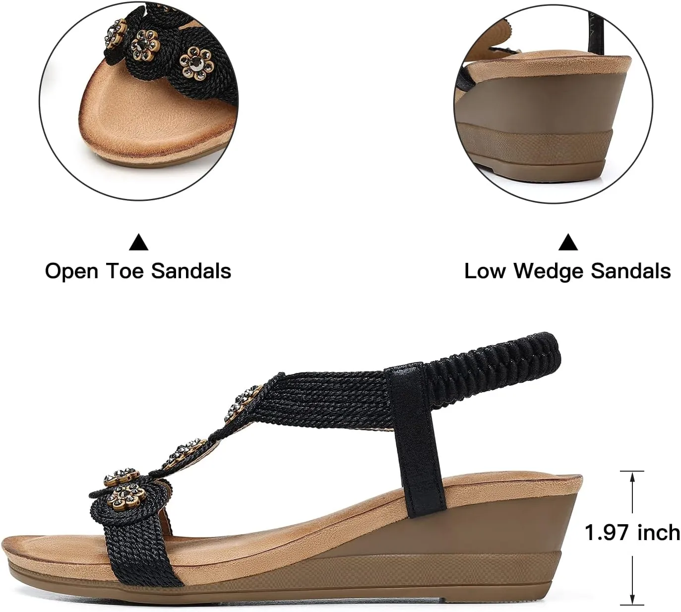 TEMOFON Womens Wedge Dressy Sandals: Elastic Ankle Strap Sandals - Summer Beach Open Toe - Comfortable Walking Sandals Size 5-11