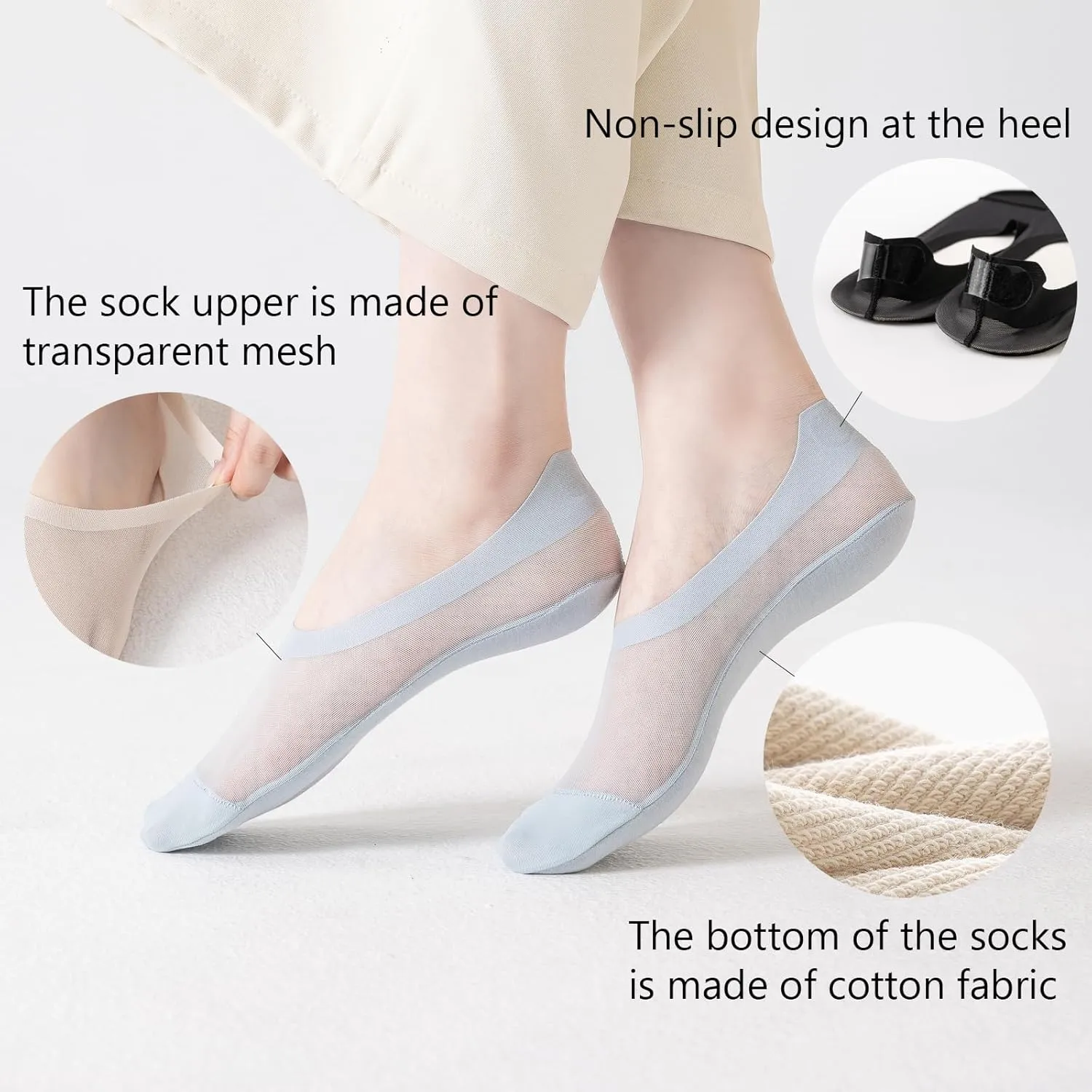 Thin No Show Socks Womens Low Cut Mesh Liner Socks Non Slip Invisible Breathable Footies