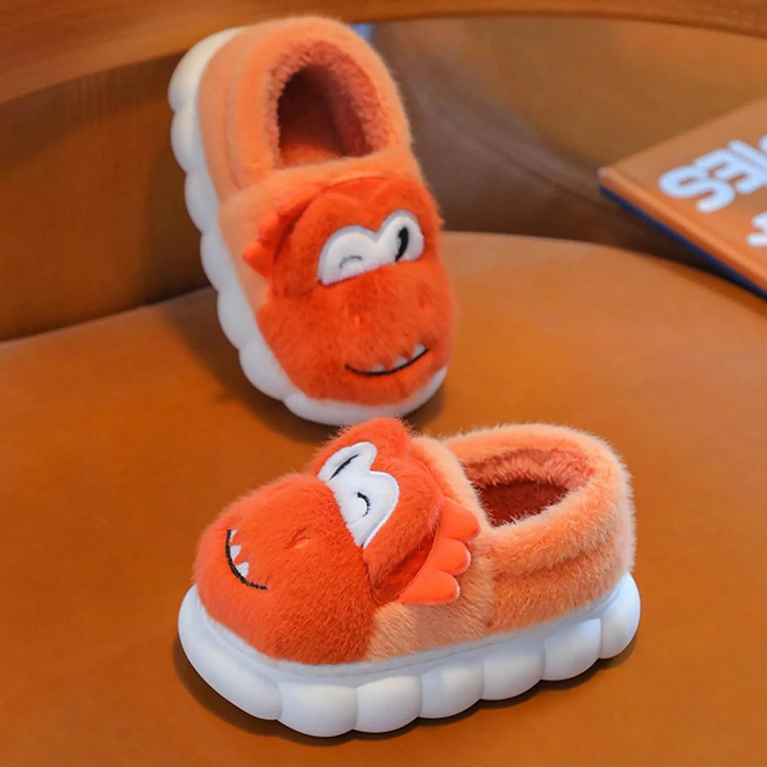 Toddler House Slippers for Winter : Boys Girls Fur Lined Warm Cartoon Animal Slippers Kids Dinosaur Cute Non-slip Indoor Shoes