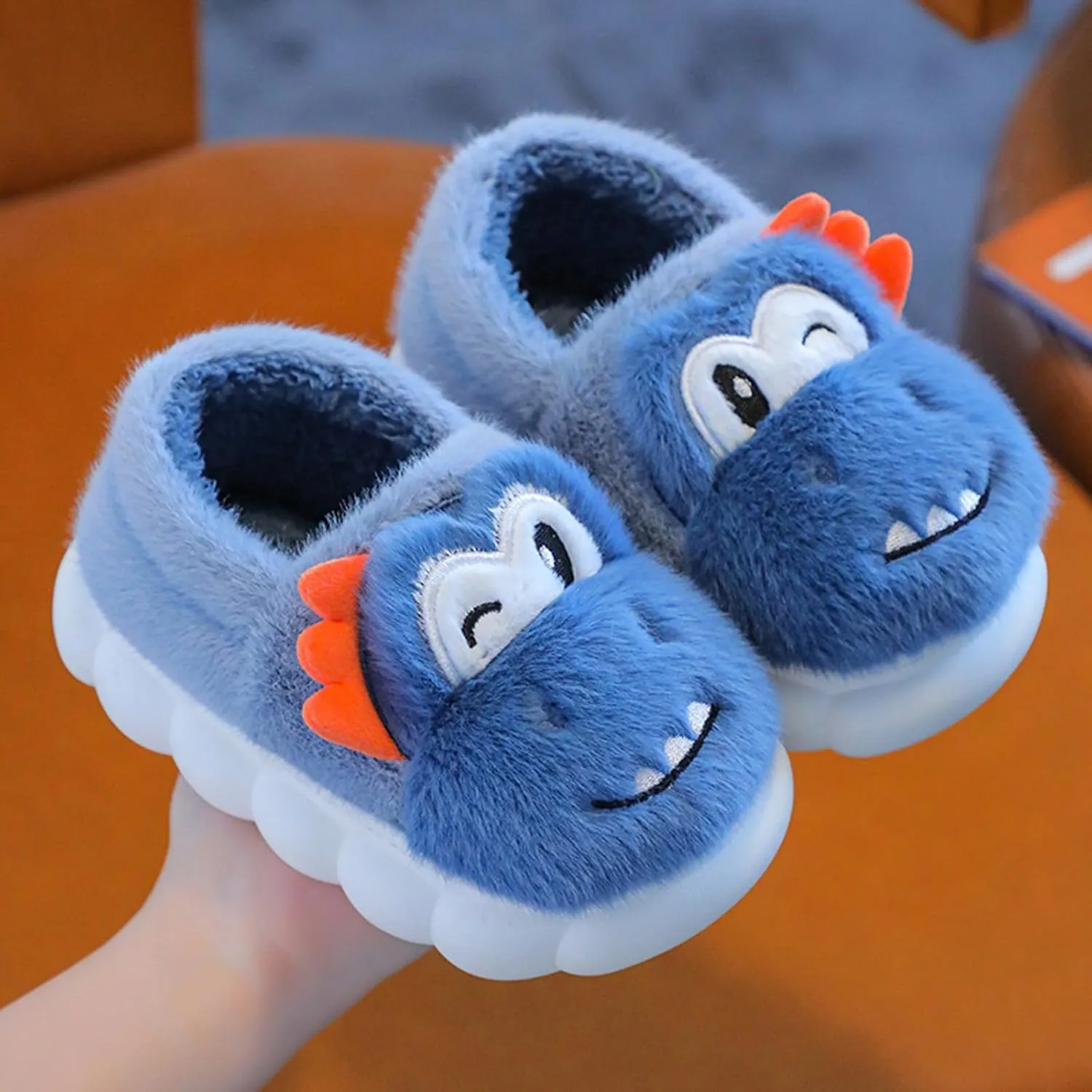 Toddler House Slippers for Winter : Boys Girls Fur Lined Warm Cartoon Animal Slippers Kids Dinosaur Cute Non-slip Indoor Shoes