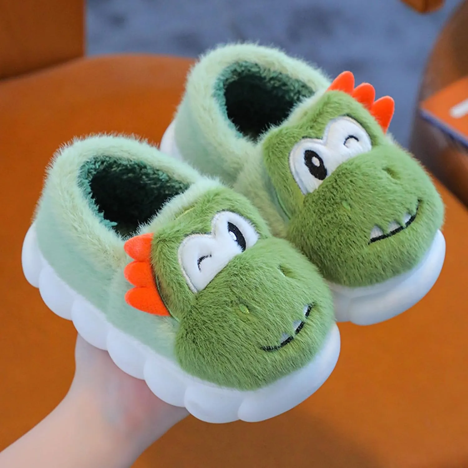 Toddler House Slippers for Winter : Boys Girls Fur Lined Warm Cartoon Animal Slippers Kids Dinosaur Cute Non-slip Indoor Shoes