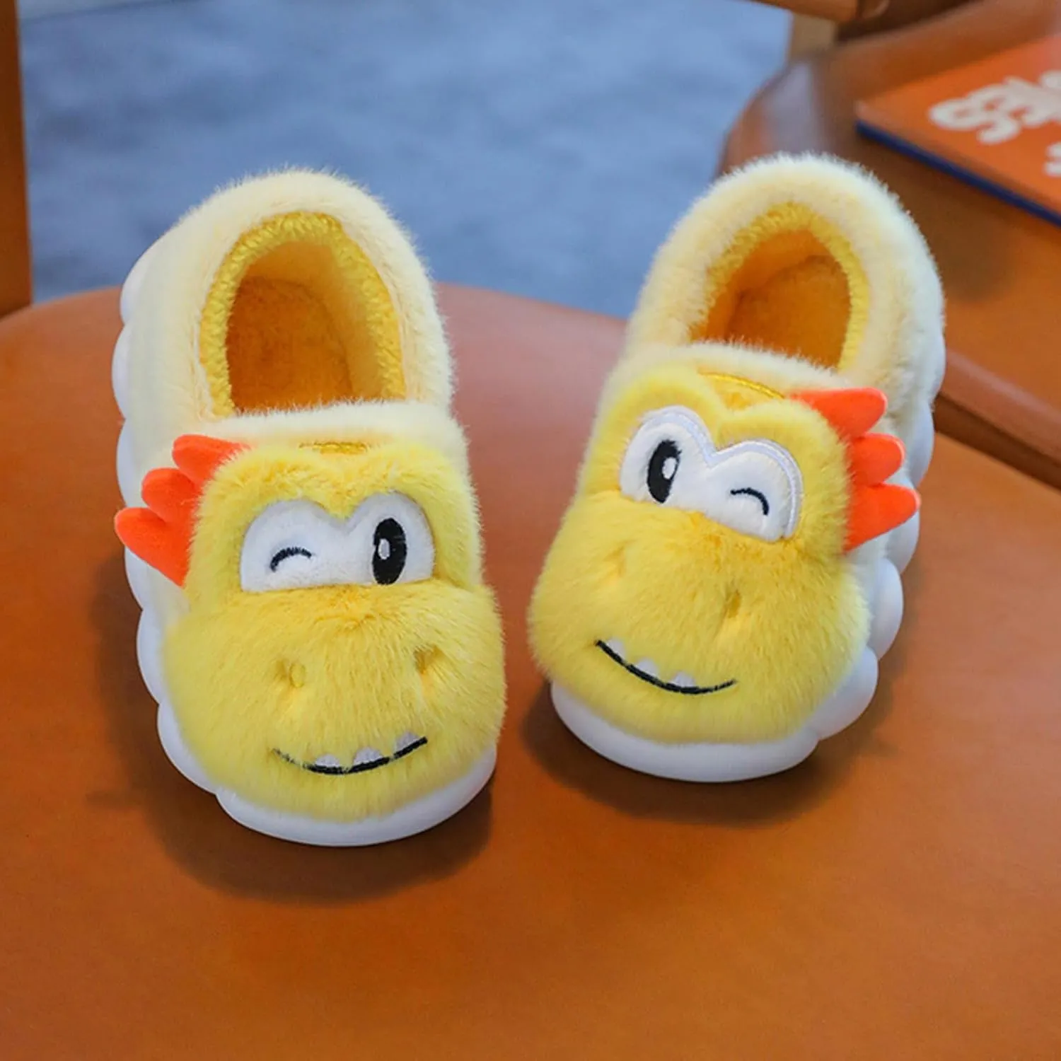 Toddler House Slippers for Winter : Boys Girls Fur Lined Warm Cartoon Animal Slippers Kids Dinosaur Cute Non-slip Indoor Shoes