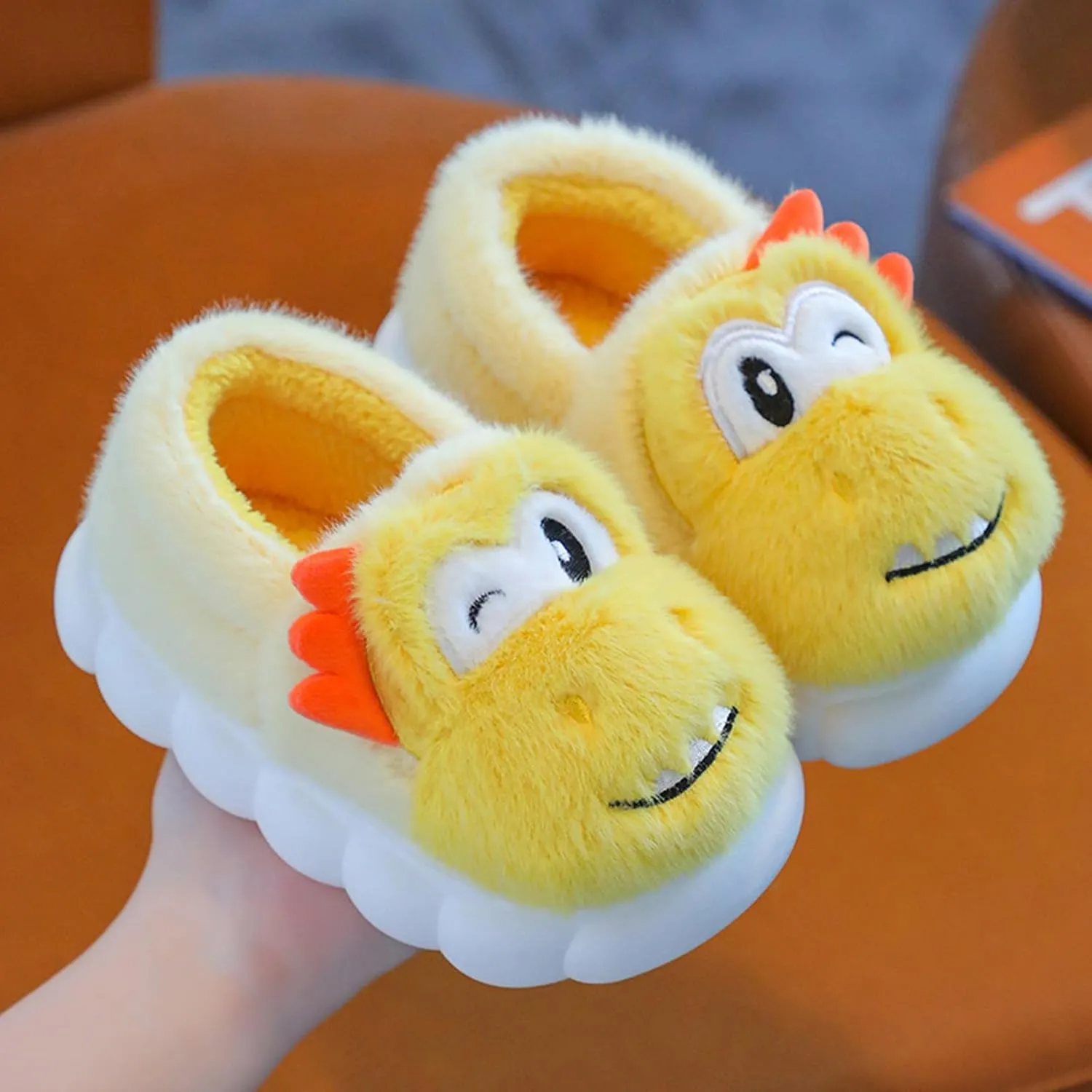 Toddler House Slippers for Winter : Boys Girls Fur Lined Warm Cartoon Animal Slippers Kids Dinosaur Cute Non-slip Indoor Shoes
