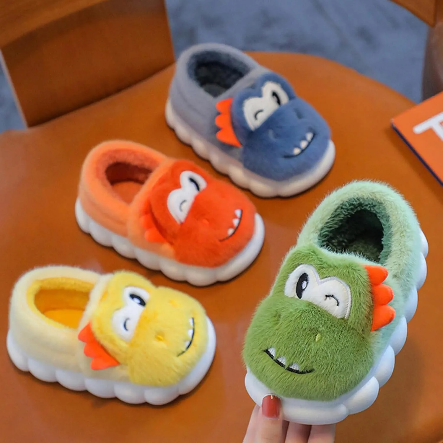 Toddler House Slippers for Winter : Boys Girls Fur Lined Warm Cartoon Animal Slippers Kids Dinosaur Cute Non-slip Indoor Shoes