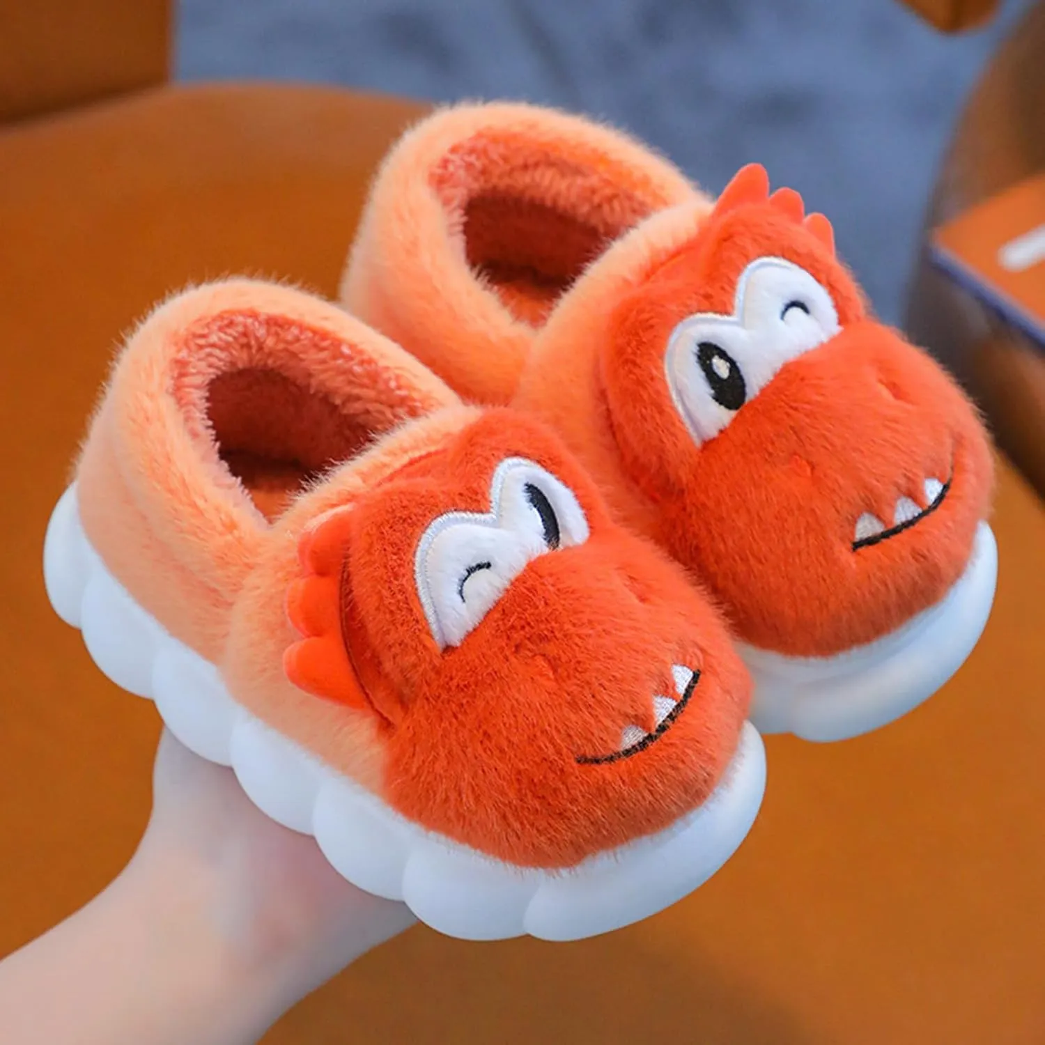 Toddler House Slippers for Winter : Boys Girls Fur Lined Warm Cartoon Animal Slippers Kids Dinosaur Cute Non-slip Indoor Shoes